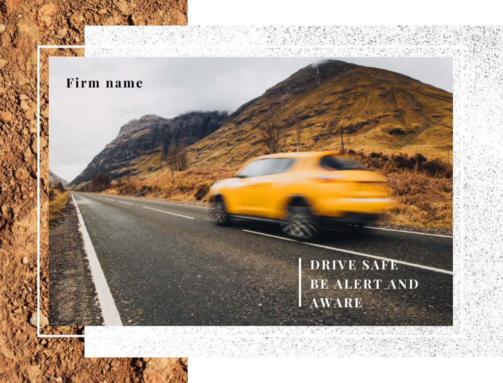 Plantilla de diseño de Fast Car On Road With Safety Advice Postcard 4.2x5.5in 