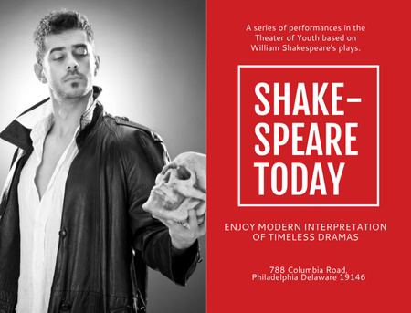 Theatrical Performance Announcement on Red Postcard 4.2x5.5in Design Template