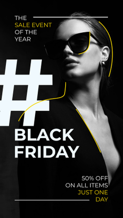 Black Friday Sale Beautiful young girl in sunglasses Instagram Story Design Template