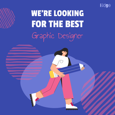 Announcement of Open Creative Vacancy with Girl with Pencil in Hands Instagram Design Template