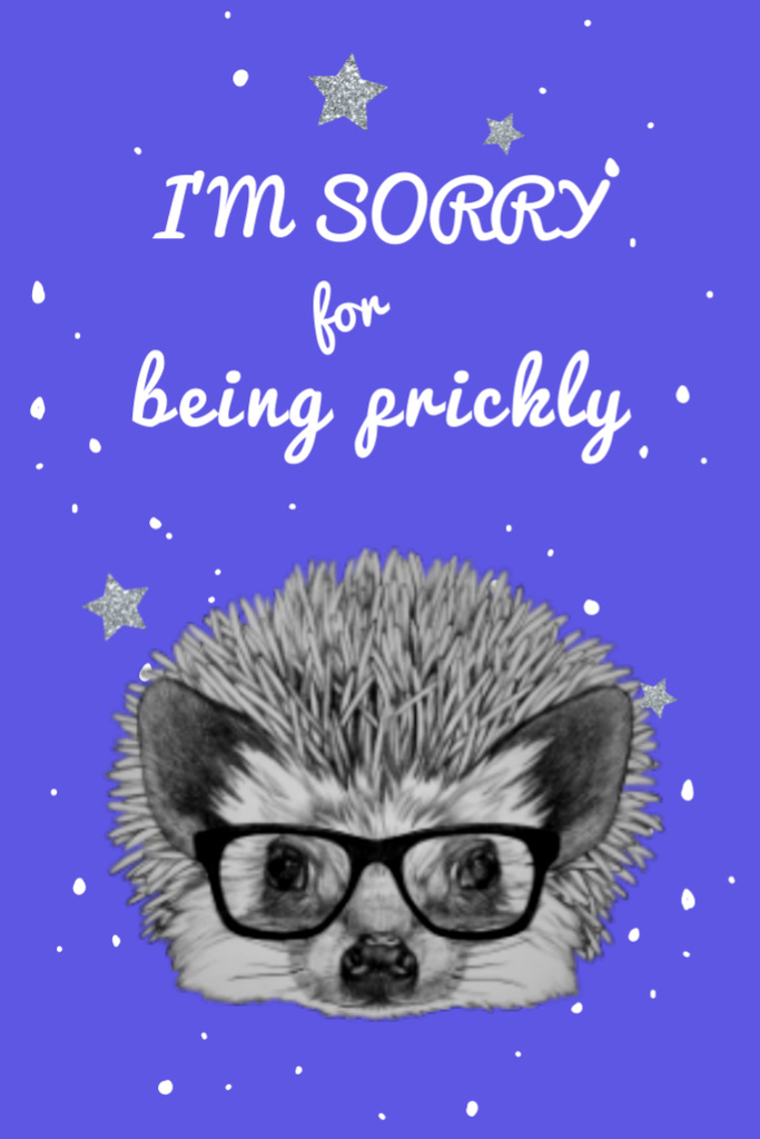 Apology Phrase with Cute Hedgehog in Glasses Postcard 4x6in Vertical Šablona návrhu