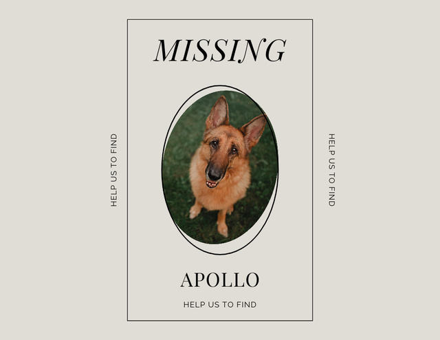 Lost Dog Information with Cute German Shepherd Flyer 8.5x11in Horizontalデザインテンプレート