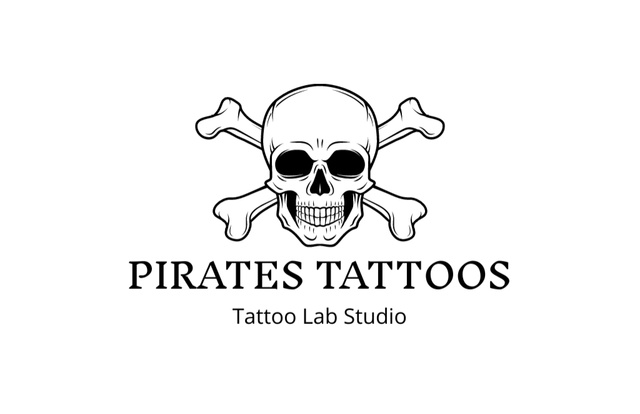 Ontwerpsjabloon van Business Card 85x55mm van Pirates Symbol Skull And Tattoo Lab Studio Service