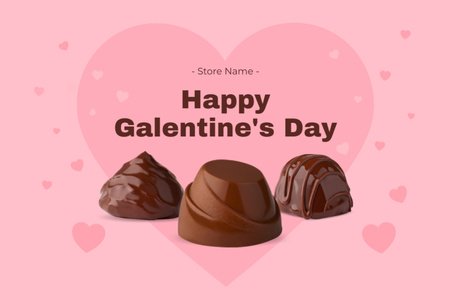 Galentine's Day Wishes with Tasty Chocolate Candies Postcard 4x6in Design Template