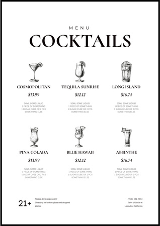 Ontwerpsjabloon van Menu van Cocktails Menu Announcement