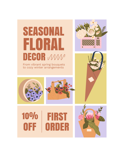 Collage with Seasonal Flower Arrangements Instagram Post Vertical Modelo de Design
