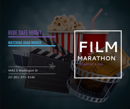 Movie Night Marathon Invitation Large Rectangle Design Template
