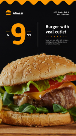 Fast Food Offer with Tasty Burger on Black Instagram Story Design Template
