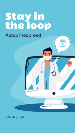Plantilla de diseño de # Detener la propagación de la conciencia del coronavirus con el consejo del médico Instagram Story 