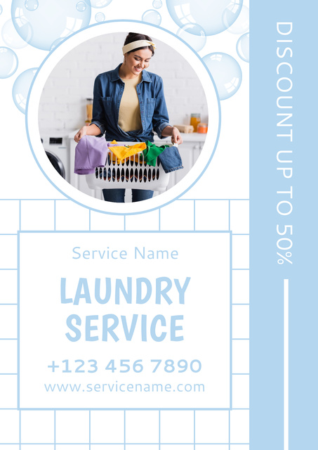 Offering Laundry Services with Young Woman Poster Tasarım Şablonu