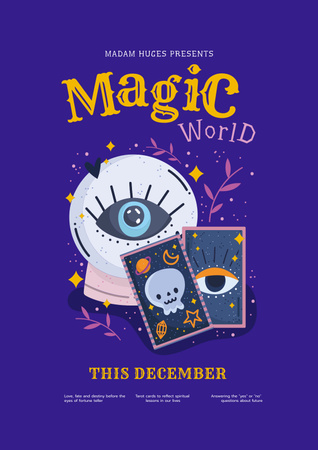 Magic Show Announcement with Tarot Cards Poster Design Template