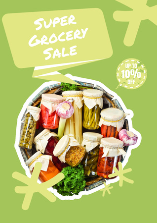 Grocery Store Sale Announcement with Basket of Fresh Vegetables Poster Design Template