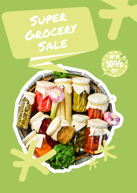 Grocery Store Sale Announcement with Basket of Fresh Vegetables Poster tervezősablon