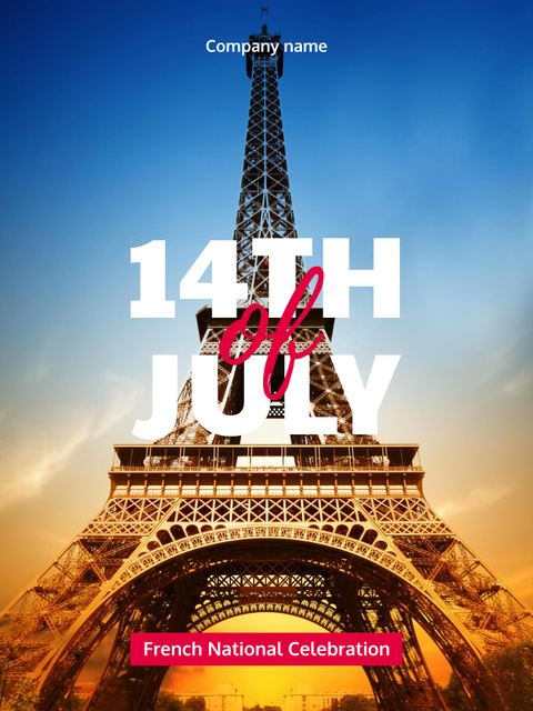 14th July Bastille Day of France Celebration Announcement Poster US tervezősablon