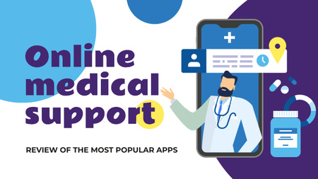 Designvorlage Online Medical Support Doctor auf dem Telefonbildschirm für Youtube Thumbnail