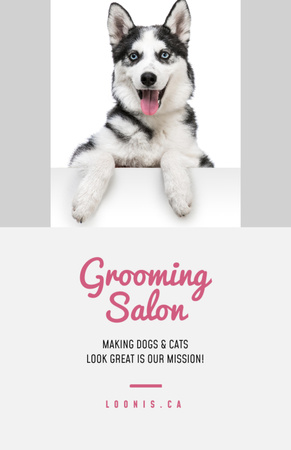 Template di design Grooming Salon Services Ad with Cute Little Dog Flyer 5.5x8.5in