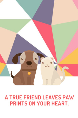 Pets Quote with Cute Dog and Cat Pinterest Design Template