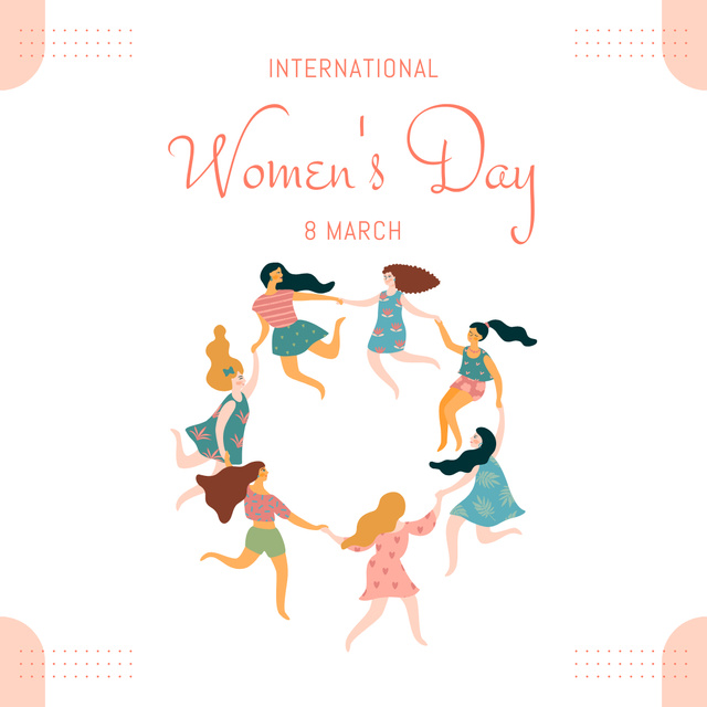 International Women's Day with Young Women dancing in Circle Instagram Tasarım Şablonu