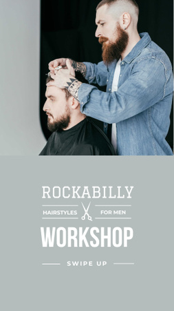 Hairstyles workshop ad with client at Barbershop Instagram Story Design Template