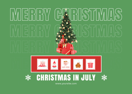 Christmas Party in July with Christmas Tree Flyer 5x7in Horizontal Design Template