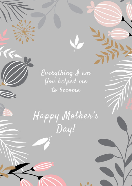 Happy Mother's Day Greeting With Floral Frame Postcard A6 Vertical Design Template