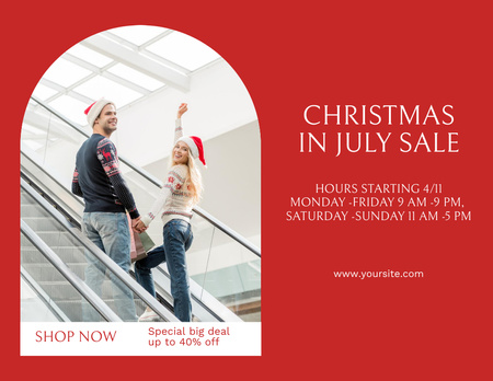Christmas Sale in July with Happy Couple in Shopping Mall Flyer 8.5x11in Horizontal Design Template