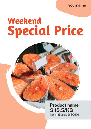 Peixe Vermelho Fatiado com Preço Especial Fim de Semana Poster Modelo de Design