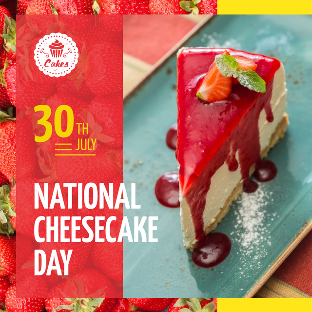 National Cheesecake Day Offer Cake with Strawberries Instagram Πρότυπο σχεδίασης