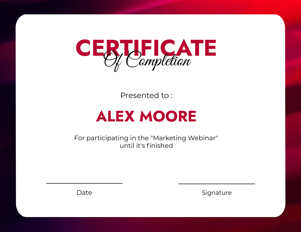 Ontwerpsjabloon van Certificate van Award for Participating in Marketing Webinar