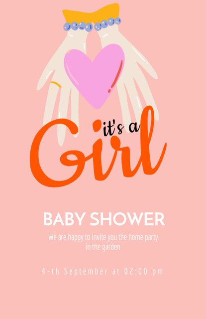 Ontwerpsjabloon van Invitation 5.5x8.5in van Heartwarming Baby Shower Announcement With Hands Holding Heart