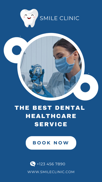 Clinic Ad with Friendly Woman Dentist Instagram Video Story Πρότυπο σχεδίασης