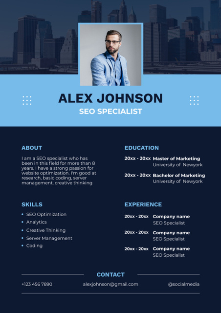 Skills and Experience of SEO Specialist Resume Design Template