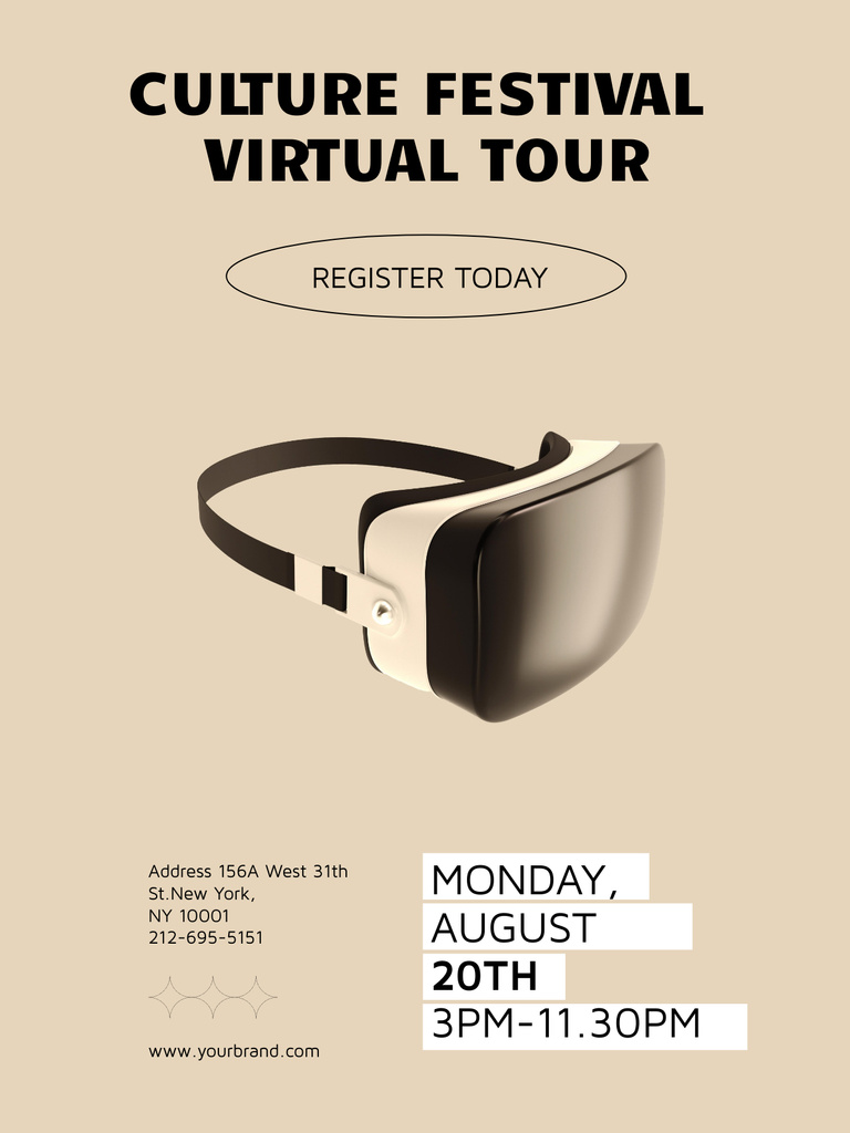 Designvorlage Virtual Cultural Festival Tour Announcement on Beige für Poster US