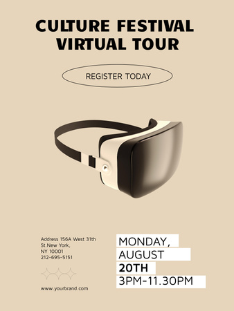 Plantilla de diseño de Anuncio de gira del festival cultural virtual en beige Poster US 