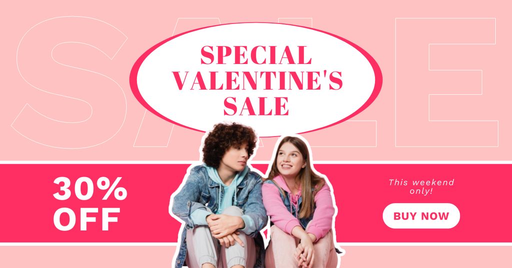 Valentine's Day Special Sale Announcement with Cute Young Couple Facebook ADデザインテンプレート