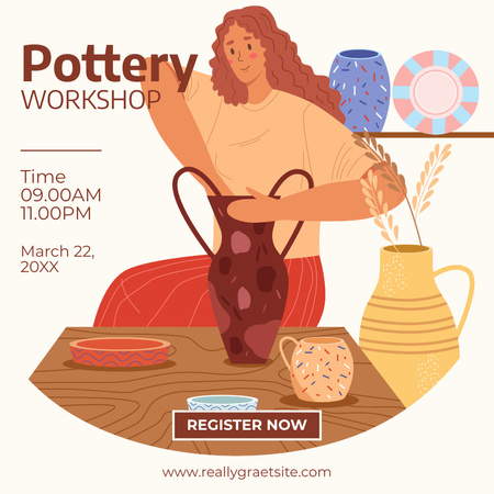Colorful Pottery Workshop With Illustration Announcement Instagram Design Template