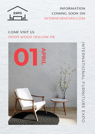 Designvorlage Furniture Expo Invitation with Armchair in Modern Interior für Flyer A6