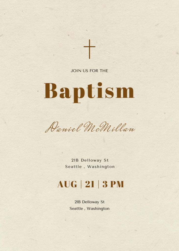 Baptismal Event Announcement with Christian Cross In Beige Invitation Design Template