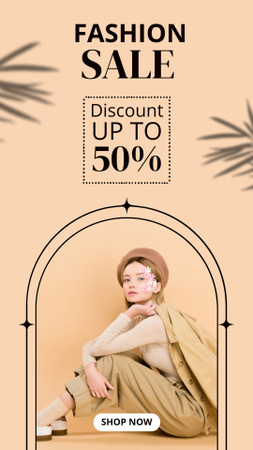 Template di design Female Fashion Clothes Sale with Girl in Beret Instagram Story