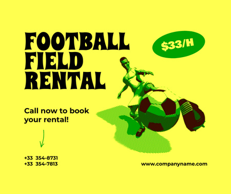 Football Field Rental Offer with Player Illustration Facebookデザインテンプレート