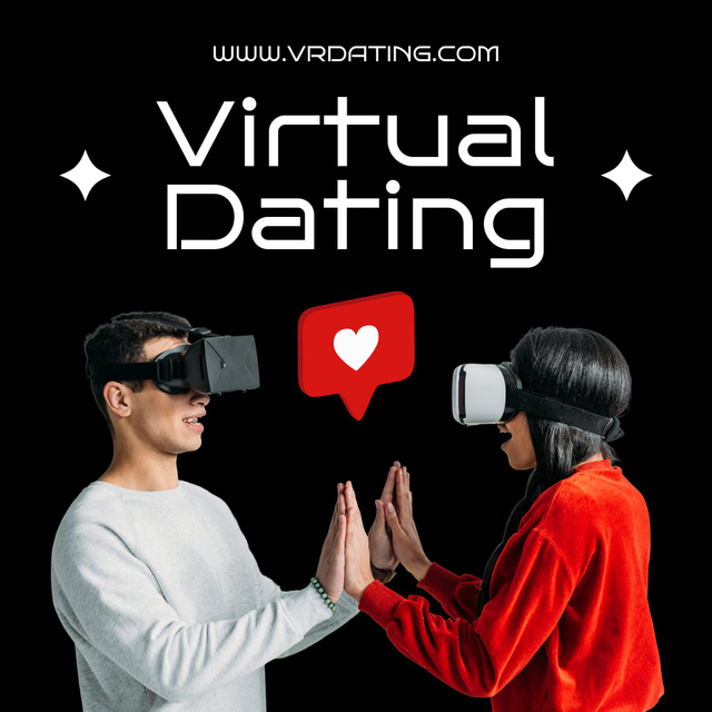 Virtual Reality Dating Ad with Sweethearts in VR Glasses Instagram tervezősablon