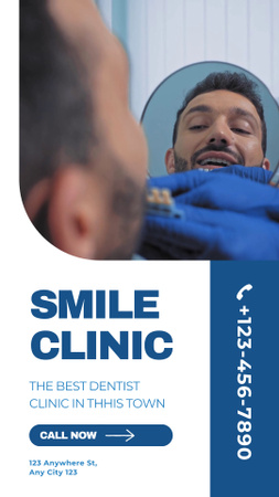 Modèle de visuel Annonce de clinique dentaire avec un patient regardant dans un miroir - Instagram Video Story