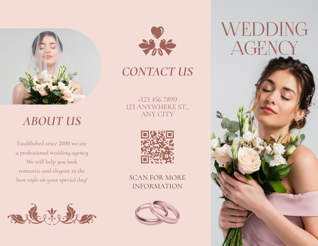 Wedding Agency Service Offer with Beautiful Bride Brochure 8.5x11in Tasarım Şablonu