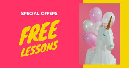 Toy Unicorn and Pink Festive Balloons Facebook AD tervezősablon