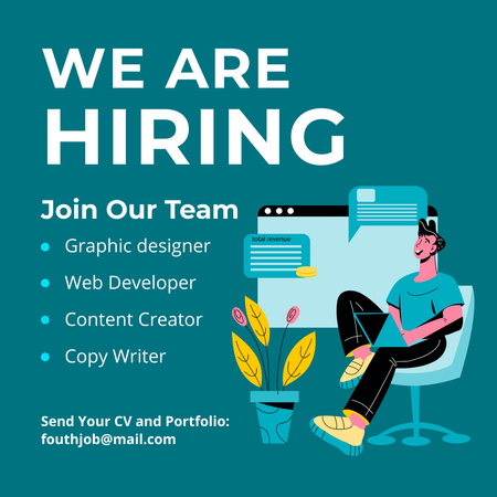 Platilla de diseño Announcement of Search for Employees with Cheerful Man and Flowerpot Instagram AD