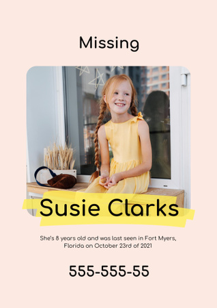 Announcement of Missing Little Girl Poster B2 Design Template