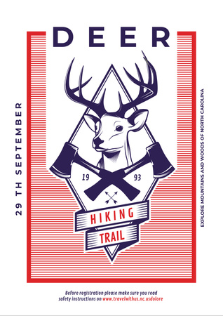 Hiking Trail Ad Deer Icon in Red Flyer A4 Design Template