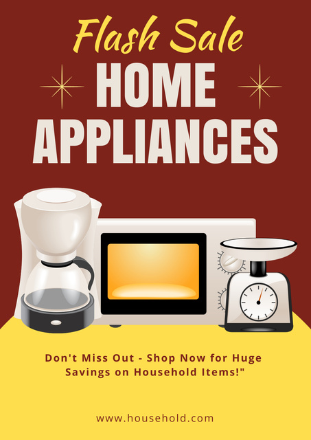 Household Appliances Red and Yellow Poster Πρότυπο σχεδίασης