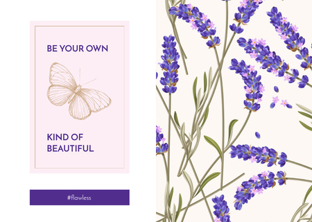 Lavender Flowers Pattern and Butterfly Postcard Design Template