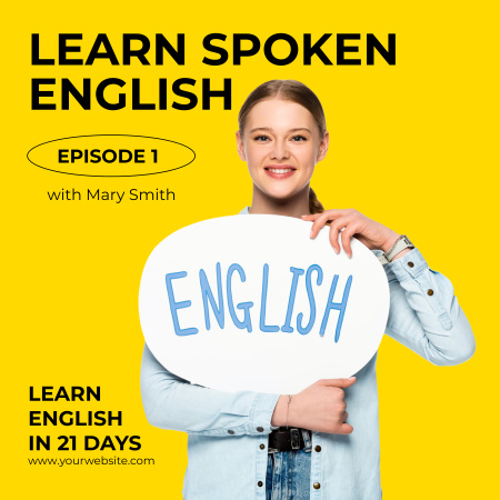 Spoken English Learning Podcast Cover Podcast Cover – шаблон для дизайна